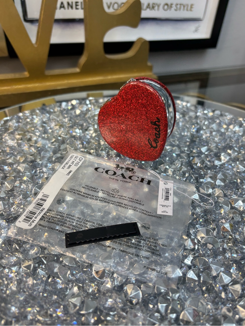 COACH Heart-Shaped Glitter Compact Mirror - Red